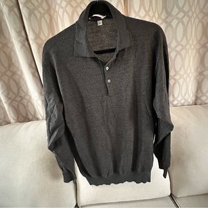 Gran Sasso Lana Cashmere Seta Polo, Long Sleeve, Grey, XL
